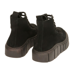 Sneakers nere in camoscio, platform 4 cm