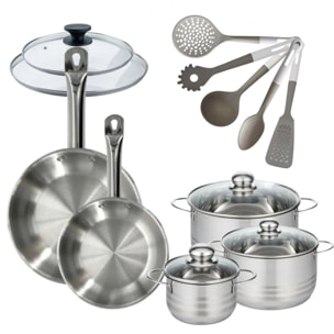 Lot 2 Poêles 24/28cm Fackelmann Eterna avec 3 Faitouts 16/20/24 cm et 5 ustensiles Fackelmann