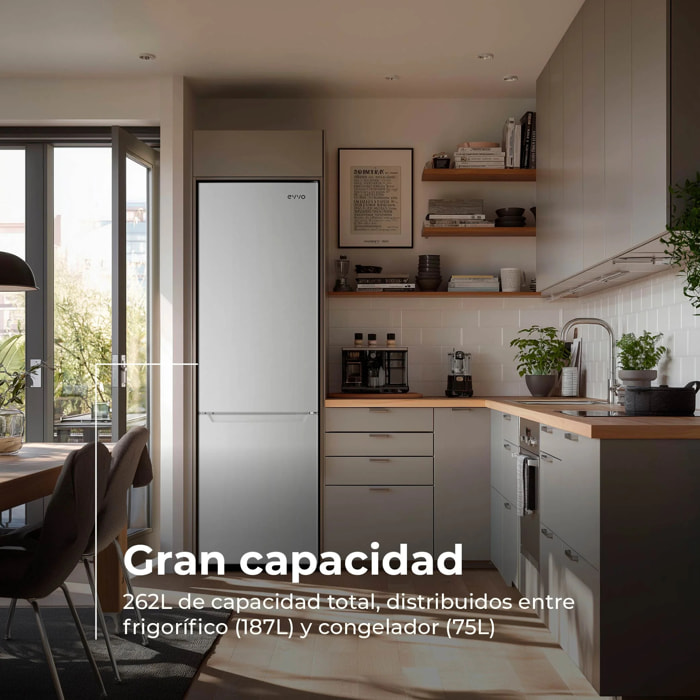 Frigorífico Combi EVVO F51, 187 l + 75 l, 176 cm, Blanco, Bajo consumo