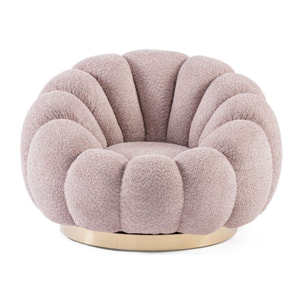 Poltrona girevole FLOREL in tessuto effetto bouclé rosa antico