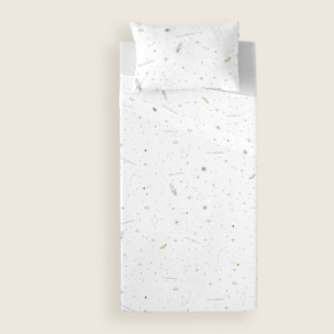 Juego de Sábanas Estampadas - Infantil - Incluye 1 Funda de Almohada - 100% Algodón - Viaje Espacial Reverso