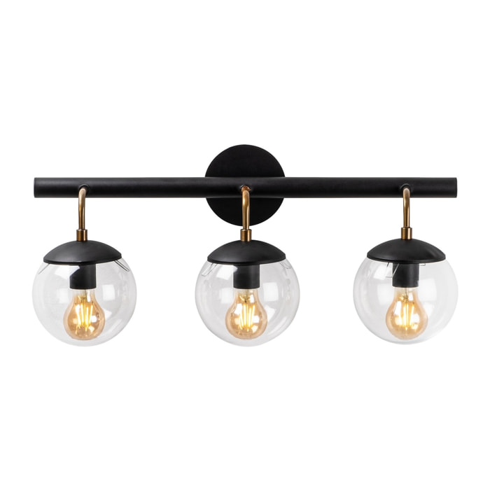 Aplique de pared, metal , negro, 61x28x20, casquillo 3 x E 27 Max 40 W