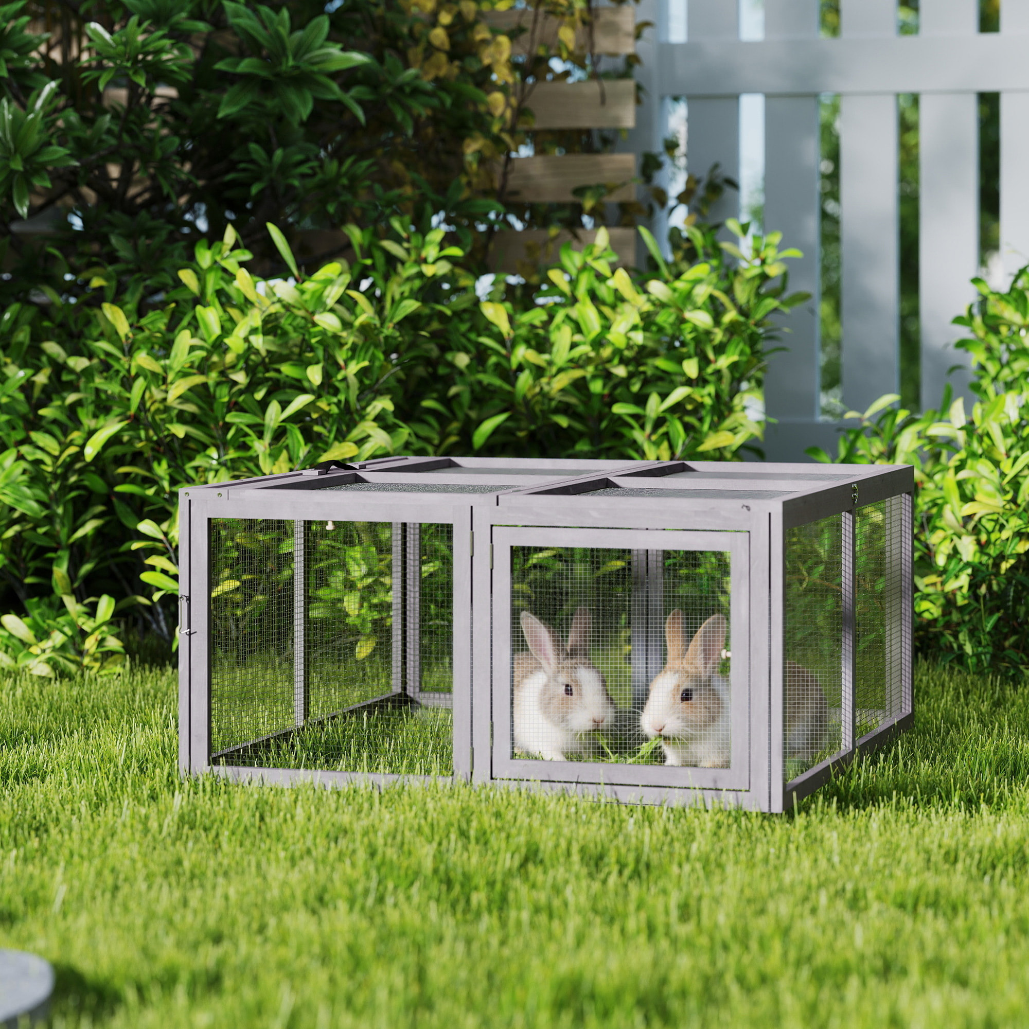 Clapier bois pliable portable - cage à lapin enclos 1,2m² - gris