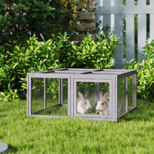 Clapier bois pliable portable - cage à lapin enclos 1,2m² - gris