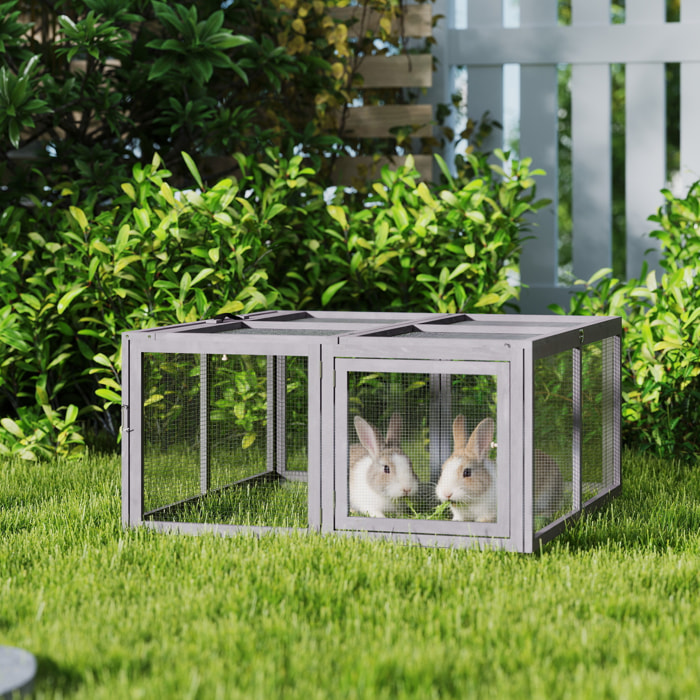 Clapier bois pliable portable - cage à lapin enclos 1,2m² - gris