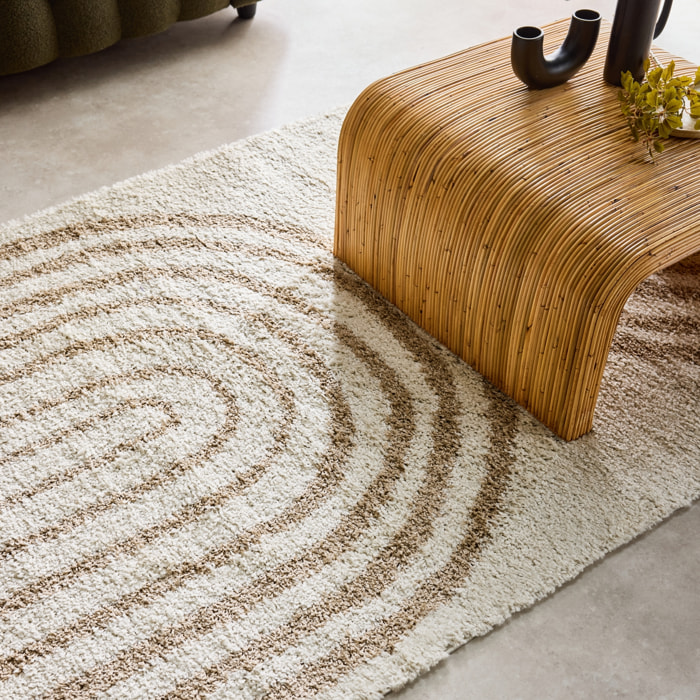 Tapis intérieur shaggy CHRIS. motifs géométriques arc-en-ciel. beige. poils longs. 160 x 230 cm