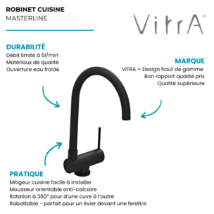 Robinet cuisine rabattable Masterline noir mat