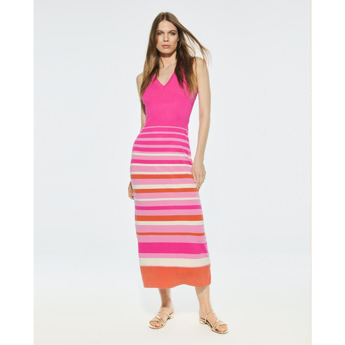 Abito Midi a Righe in Maglia