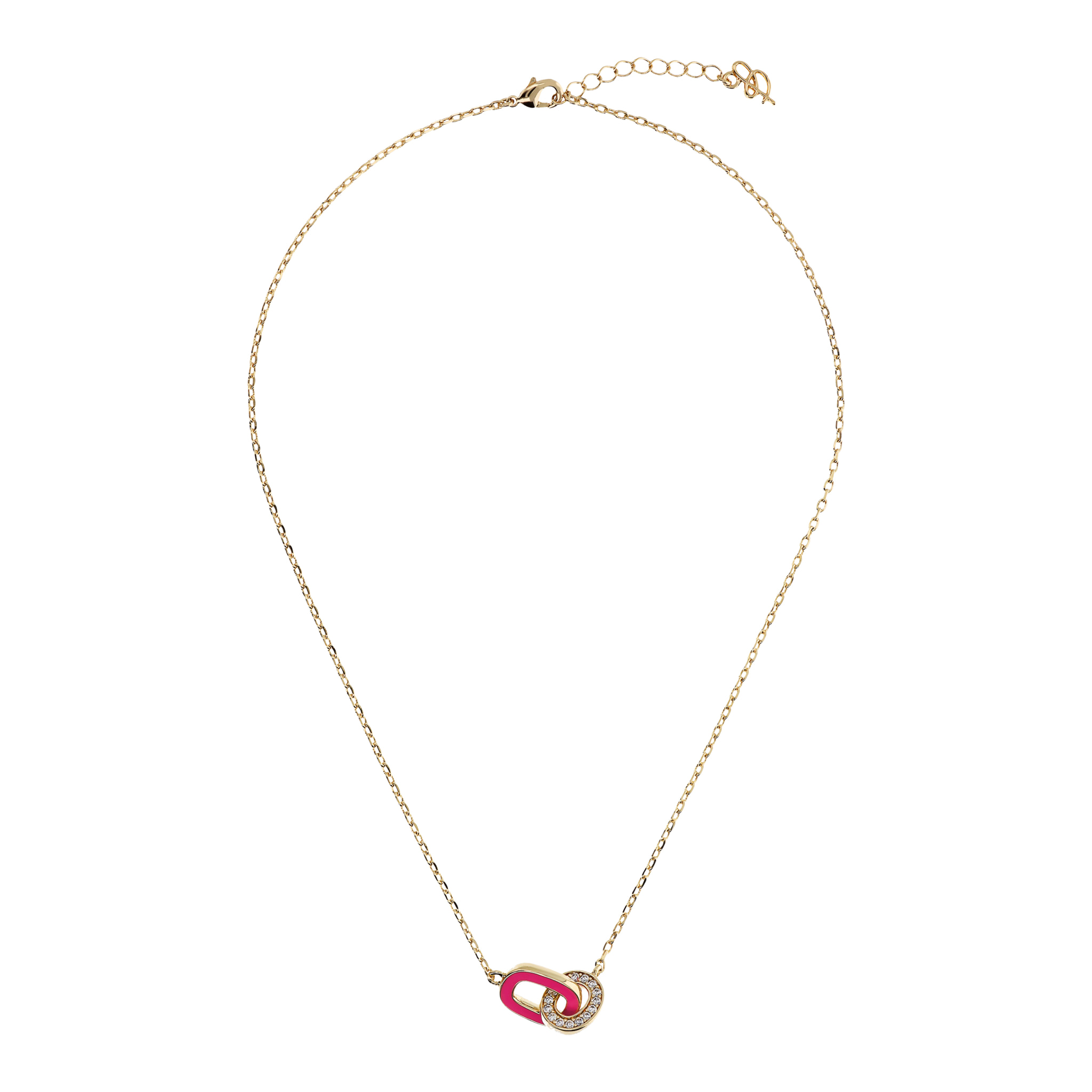 Collana Golden Catena Forzatina con Doppia Maglia Smaltata Fucsia e in Pavé di Cubic Zirconia