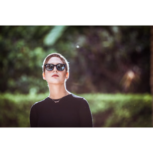 Gafas de sol PALO ALTO SAMUI - Negro brillante y bisagra de metal / Ahumada con lente planas de espejo de plata real