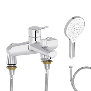 Mitigeur baignoire Eo + pommeau de douche Metro signature + flexible de douche métal + colonnettes Idro'Flex