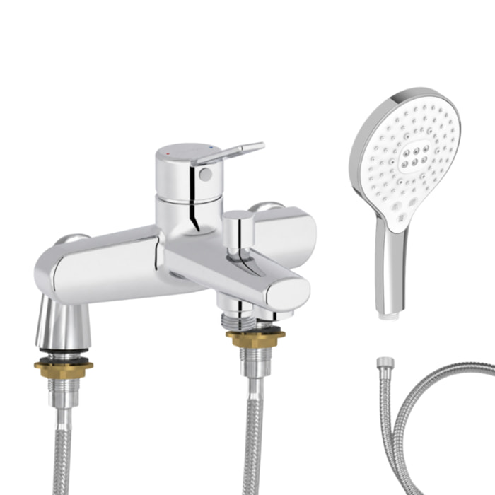 Mitigeur baignoire Eo + pommeau de douche Metro signature + flexible de douche métal + colonnettes Idro'Flex