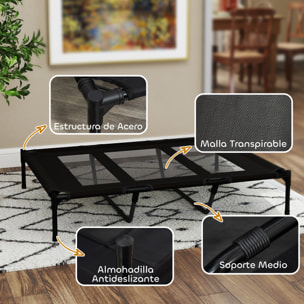Cama Elevada para Perros Gatos Portátil Cama para Mascotas con Zona de Malla Transpirable y Tela Oxford para Interior Exterior 122x92x23 cm Negro