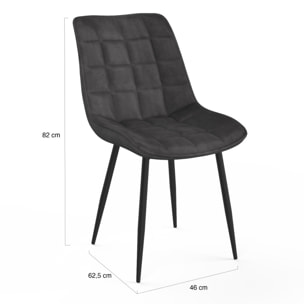 Chaises Melinda en velours - Gris - Pieds noirs