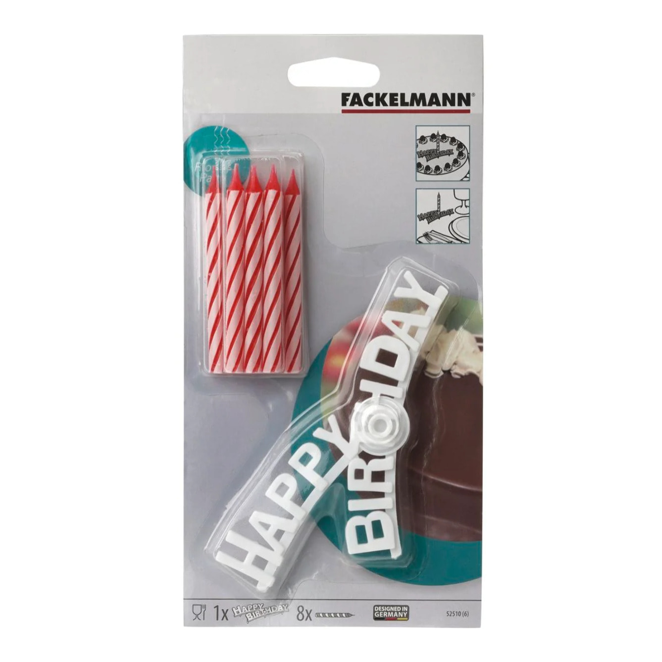 Lot de 2 bougies d'anniversaire avec support anniversaire Fackelmann Rio party