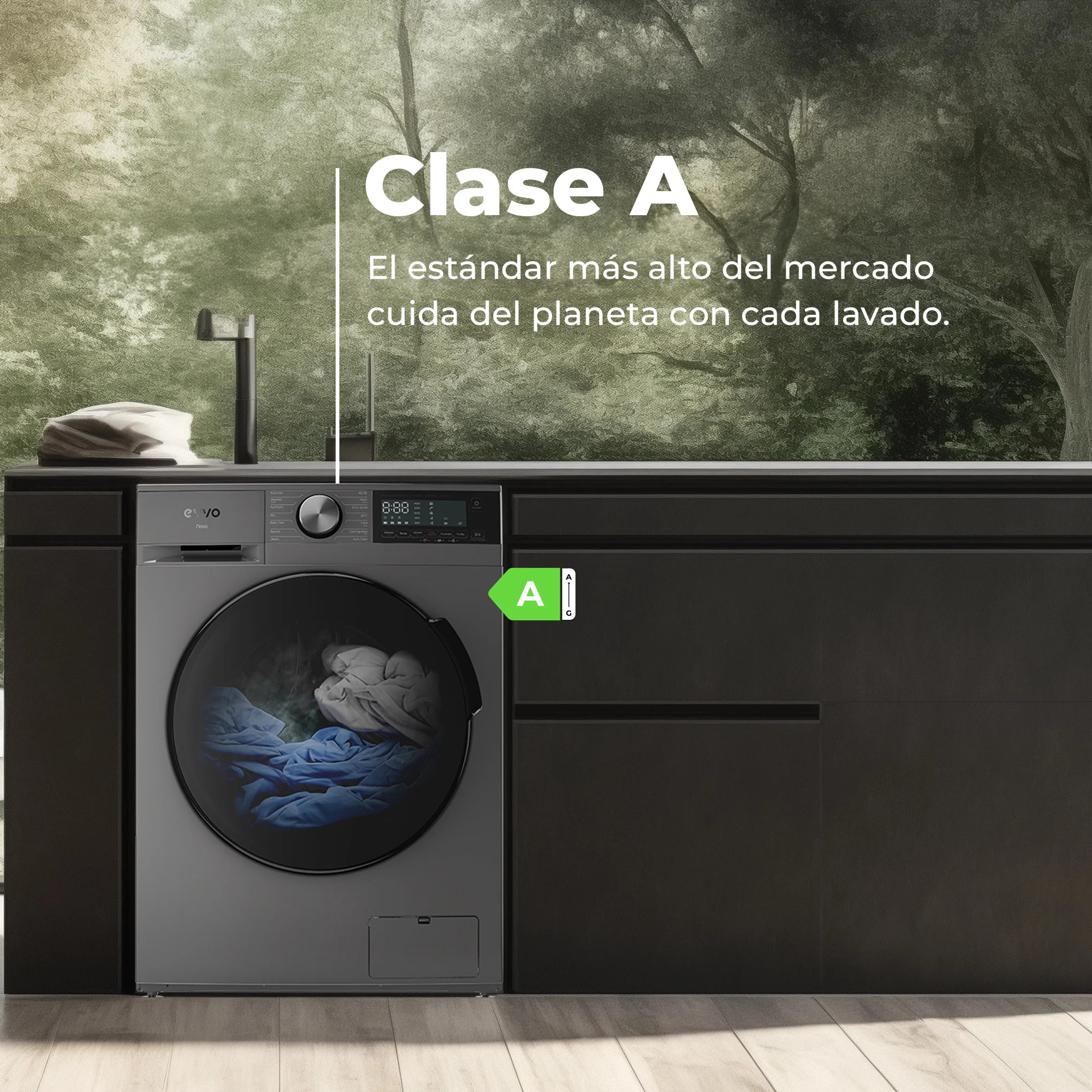 EVVO Lavadora-secadora Nova 10/7X, 10+7 kg, 1350 rpm, Clase A, inverter, vapor Steam Wash, ePROTECT, 14 programas, 15’ rápido, inox