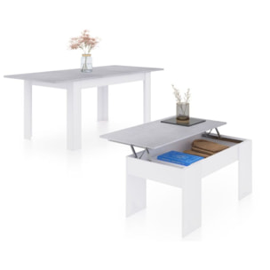 Pack mesa de comedor 140 y mesa de centro Vita Blanco Artik (Blanco Mate) - Gris Cemento