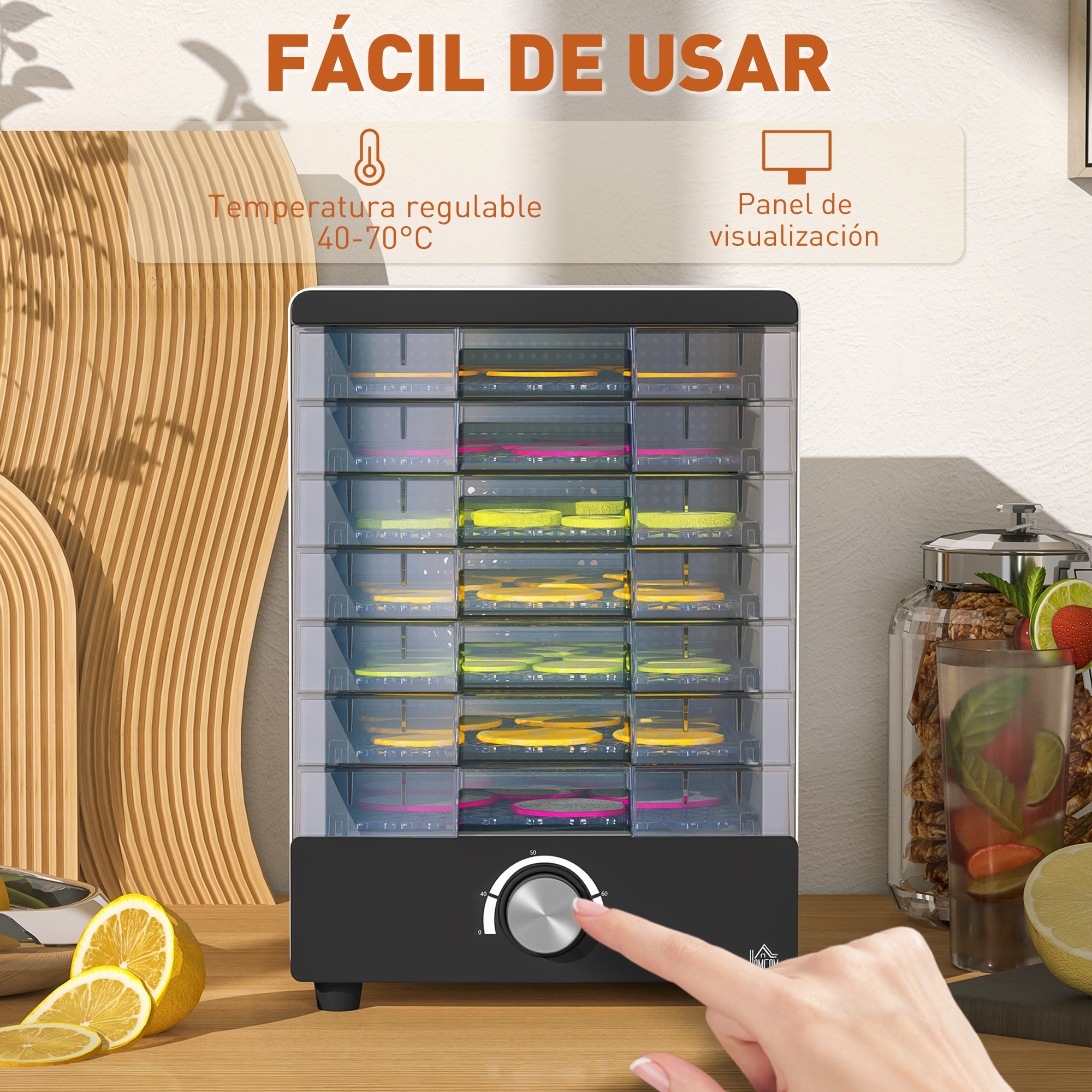 Deshidratador de Alimentos 350W Deshidratador con 7 Bandejas Temperatura Ajustable 40-70 ℃ Deshidratadora para Frutas Verduras Golosinas para Mascotas Blanco