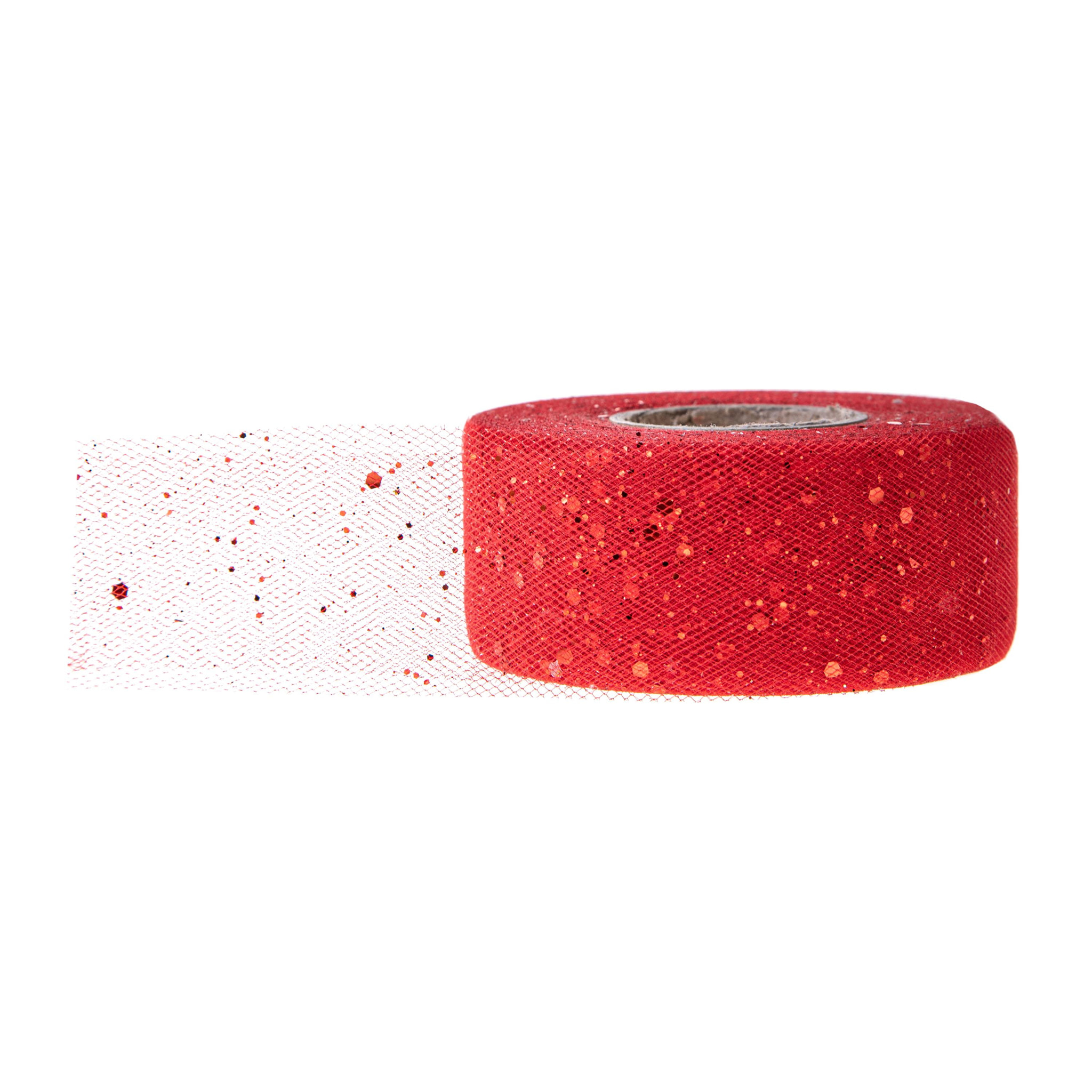 Tulle Glitterato 40 Mm 50 Mt - Pezzi 6 - 5000X4X0,1cm - Colore: Rosso - Bianchi Dino - Articoli Natalizi