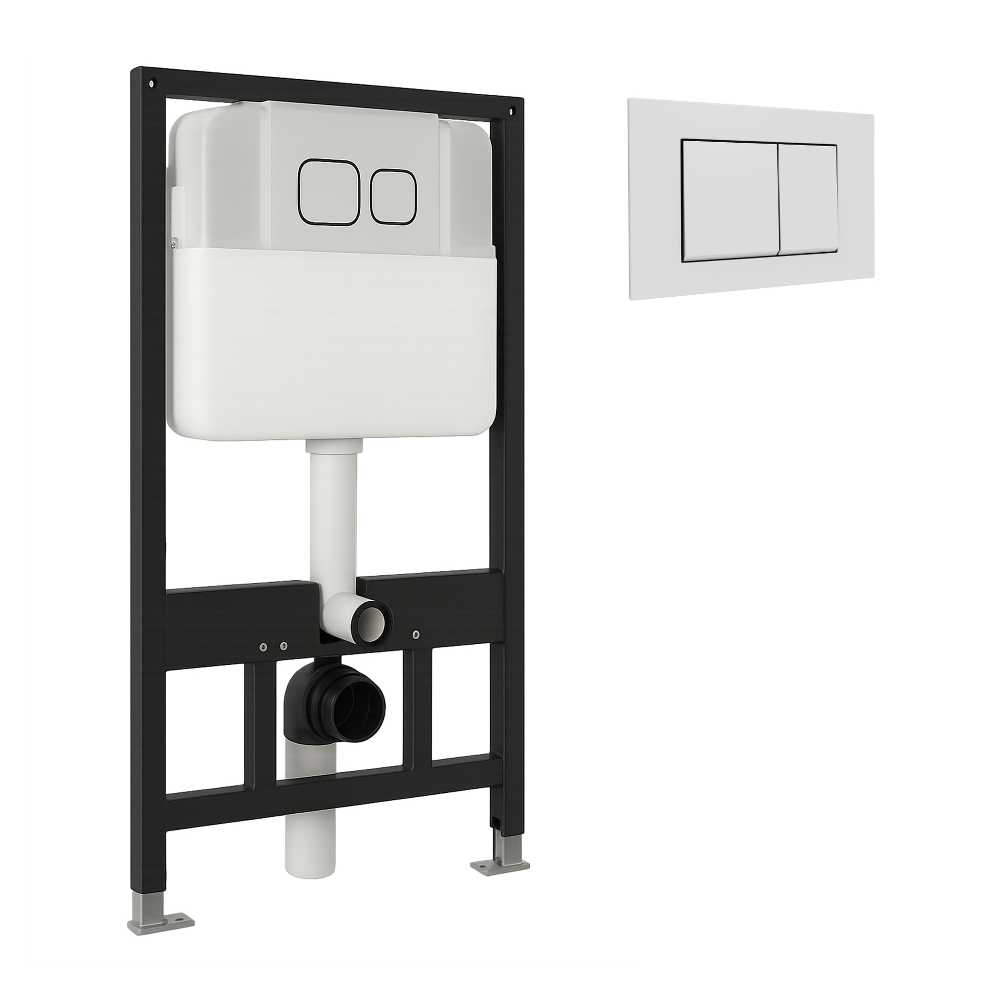 Châssis Pour Wc Suspendu | Bouton Poussoir Blanc | Citerne Encastrée | Réglable Jusqu'à 200 mm | Décharge 3/8L | Alday