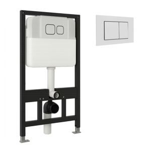 Châssis Pour Wc Suspendu | Bouton Poussoir Blanc | Citerne Encastrée | Réglable Jusqu'à 200 mm | Décharge 3/8L | Alday