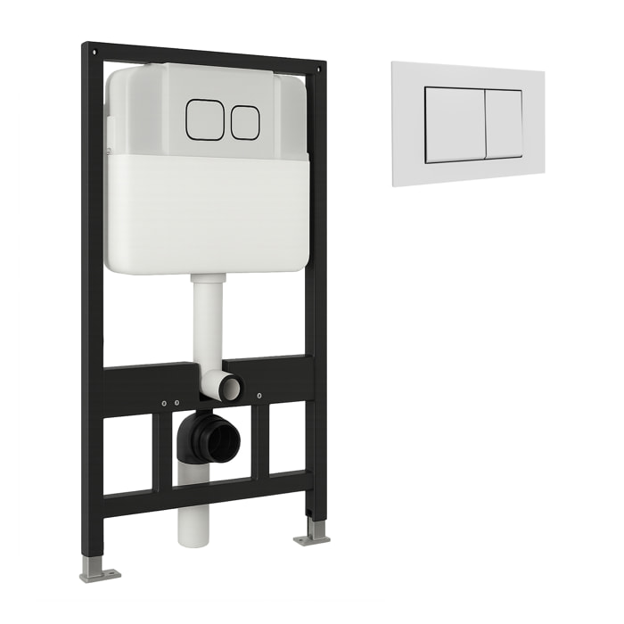 Châssis Pour Wc Suspendu | Bouton Poussoir Blanc | Citerne Encastrée | Réglable Jusqu'à 200 mm | Décharge 3/8L | Alday