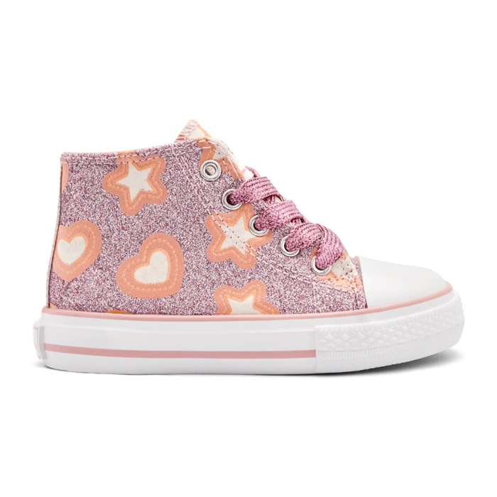 Sneakers alte da bambina con effetto fosforescente