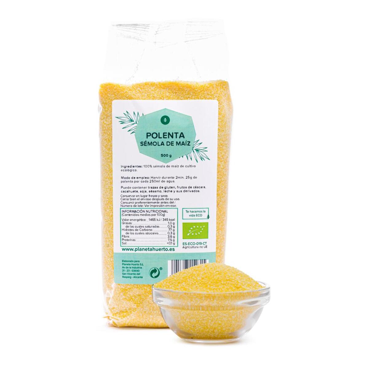 PLANETA HUERTO | Sémola de Maíz (Polenta Instantánea) ECO 500 g - Nutritiva, Rica en Fibra y Ideal para una Dieta Saludable