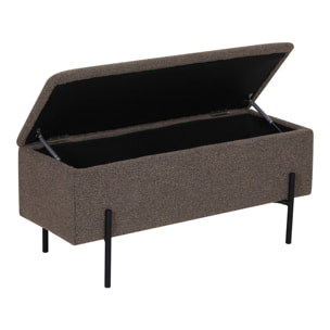 Watford - Panca contenitore in bouclé marrone con gambe in metallo nero 95x36,5x43 cm