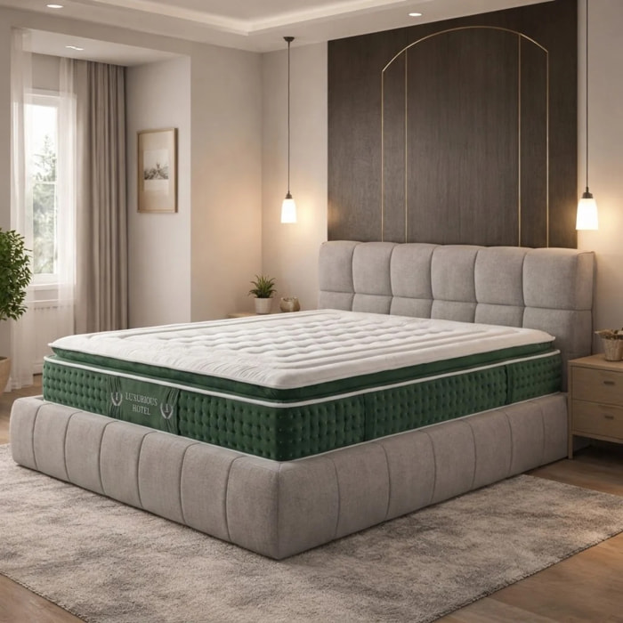 Ensemble matelas Jade & lit coffre Aneto | Mémoire de forme et ressorts ensachés | Grande capacité de stockage | tissu Chenille | Gris