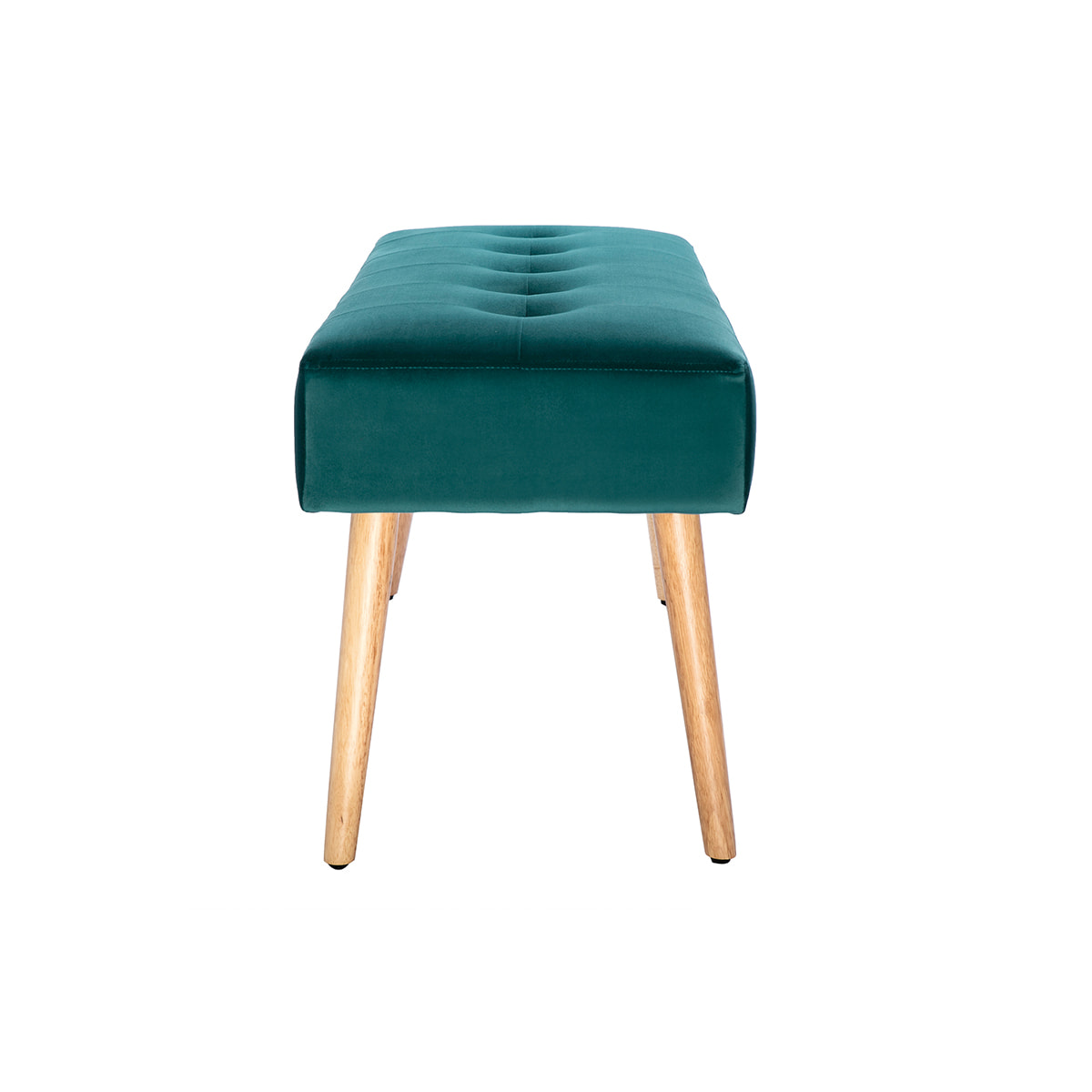 Banc scandinave capitonné en tissu velours bleu pétrole et bois clair L96 cm GUESTA