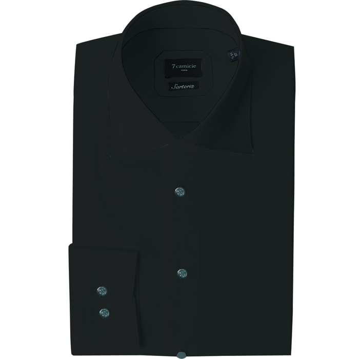 Camicia Uomo 1 Bottone Francese Taylor Fit Premium Unito Nero/Bianco