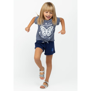 Maglietta da bambina con nodo a farfalla  navy