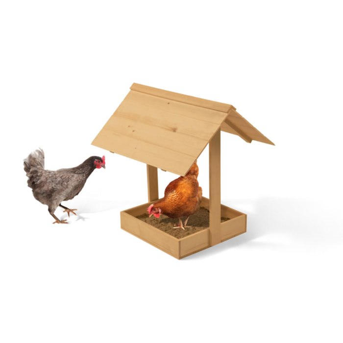 Bac anti parasites en bois pour poules avec toit