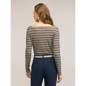 Motivi - Camiseta de tul a rayas con drapeado - Azul