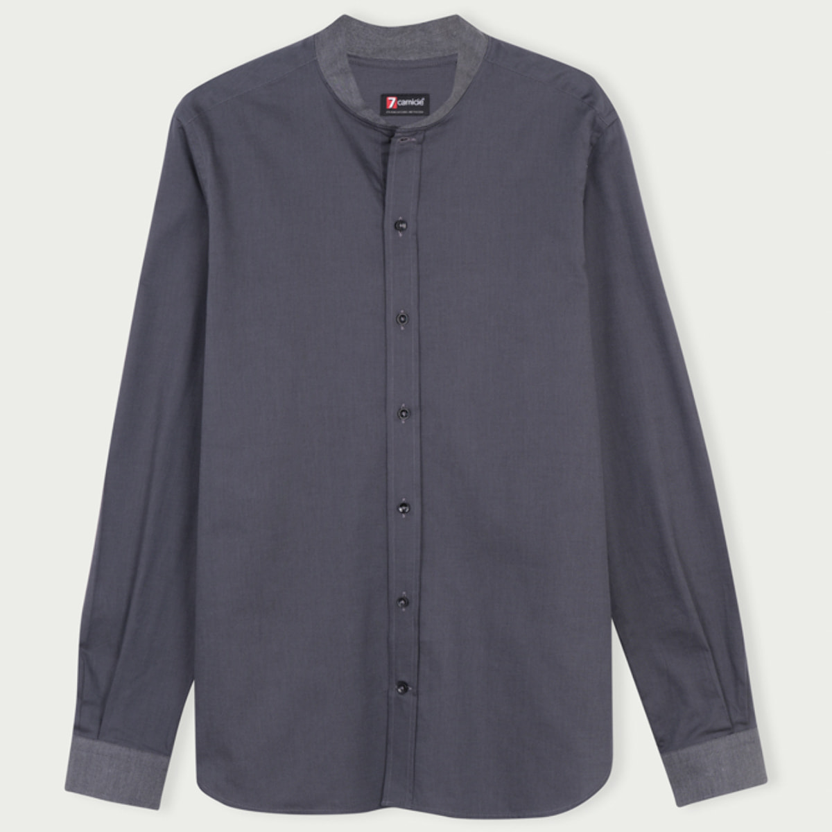 Camicia Uomo Coreano Slim Armaturato Fantasia Grigio Scuro/Nero