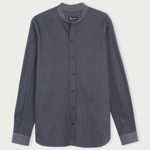 Camicia Uomo Coreano Slim Armaturato Fantasia Grigio Scuro/Nero