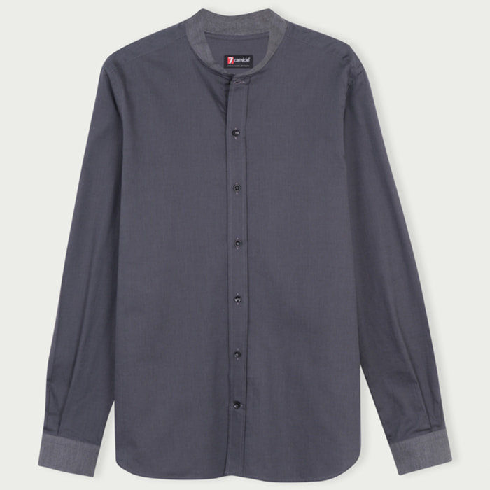 Camicia Uomo Coreano Slim Armaturato Fantasia Grigio Scuro/Nero