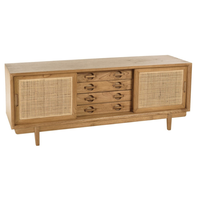 AMY - Meuble TV en bois de mindi et rotin naturel AMY