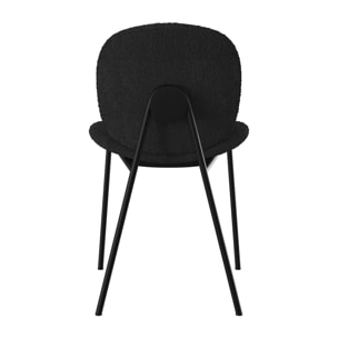 Lot de 2 chaises en tissu bouclé noir et pieds en métal noir - Iris