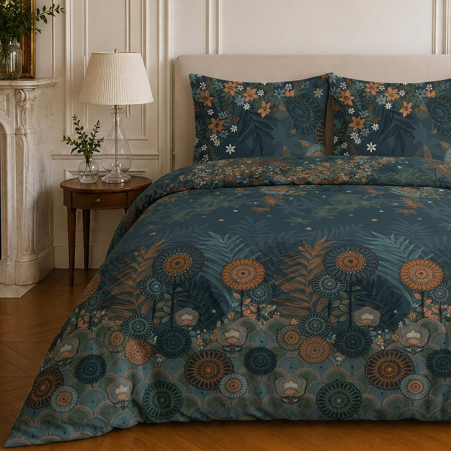 Parure housse de couette 100% microfibre motif floral - FLOWER NIGHT