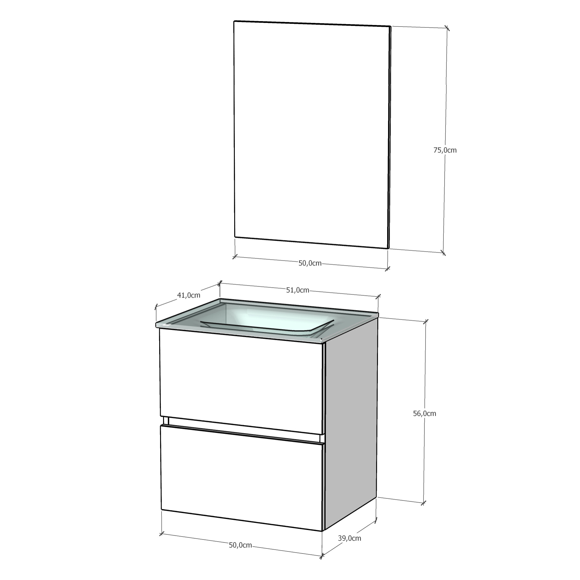 Ensemble de salle de bain GLASS Alday, 50cm, Bois Naturel