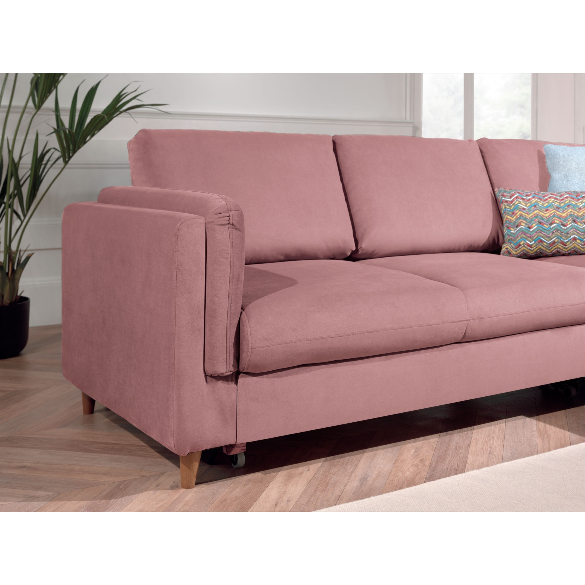 Brooke - canapé d'angle droit - convertible - 5 places - en velours - Rose