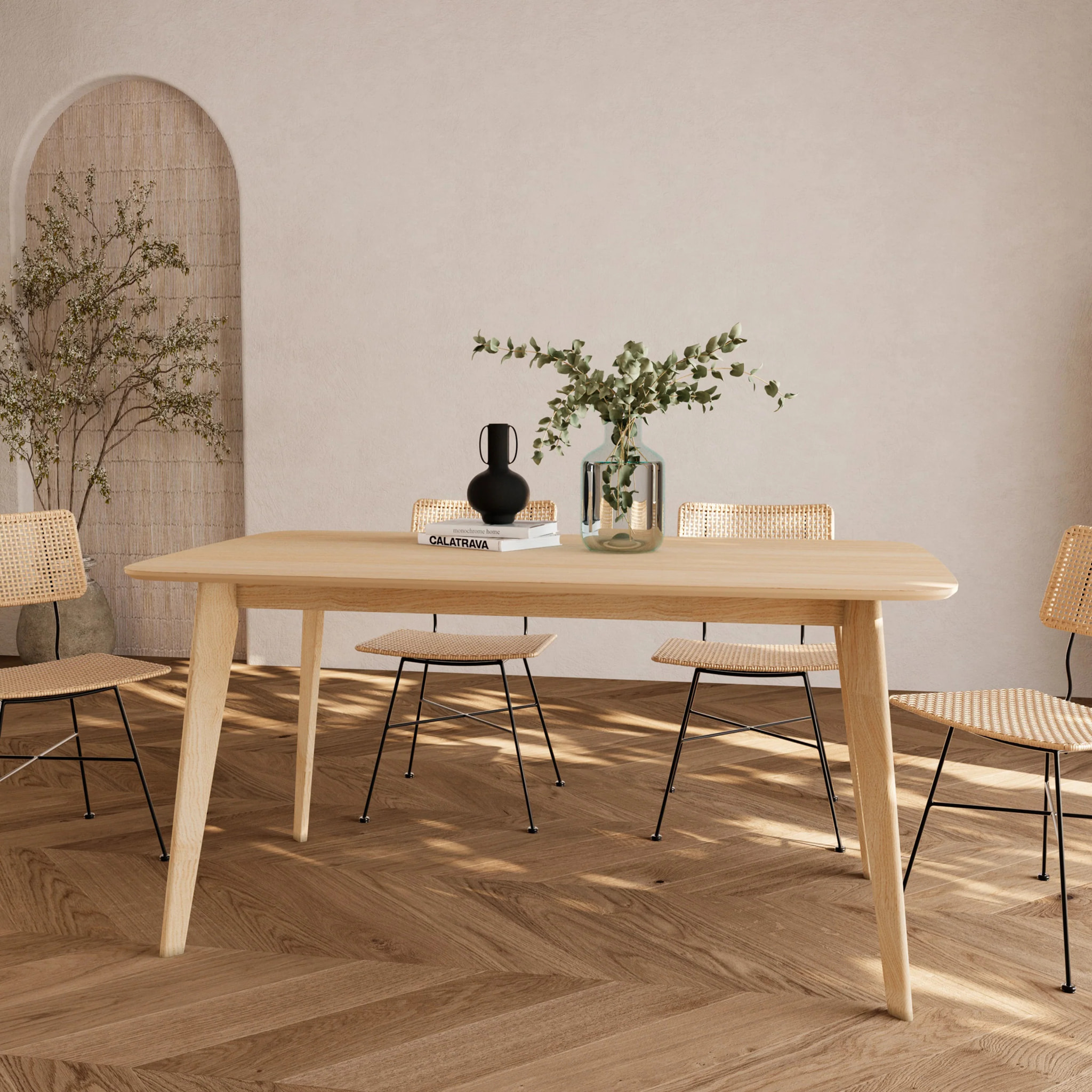 Table rectangulaire 6 personnes en bois clair 150 cm - Oman