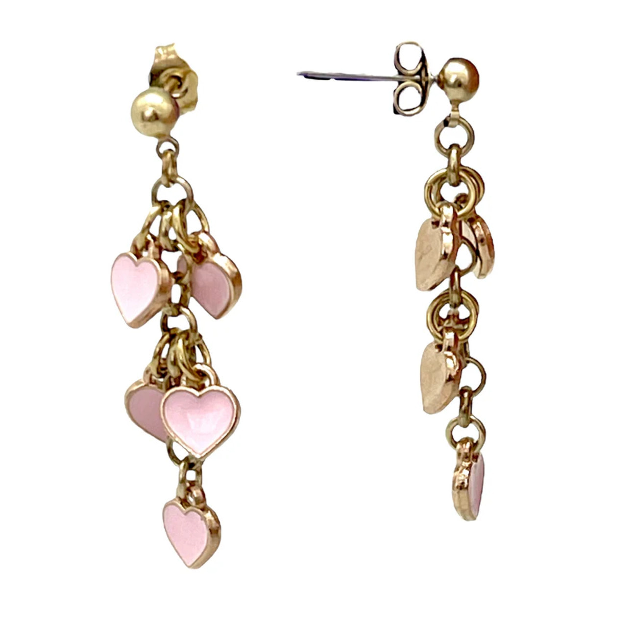 Pendiente cascada de corazones en rosa dorado