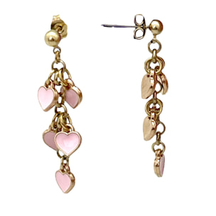 Pendiente cascada de corazones en rosa dorado