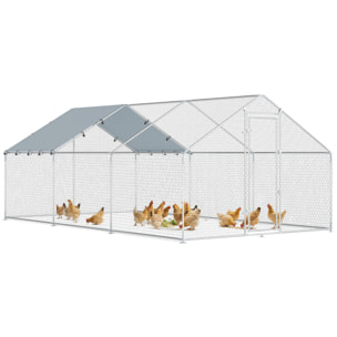 Gallinero para Exterior Grande, 5,1x3x1,9 m, Gallinero de Acero Galvanizado, Puerta con Doble Cierre, Cubierta Tela Oxford, Anti-UV e Impermeable, Diseño Accesible, para 15-24 Gallinas, Plata