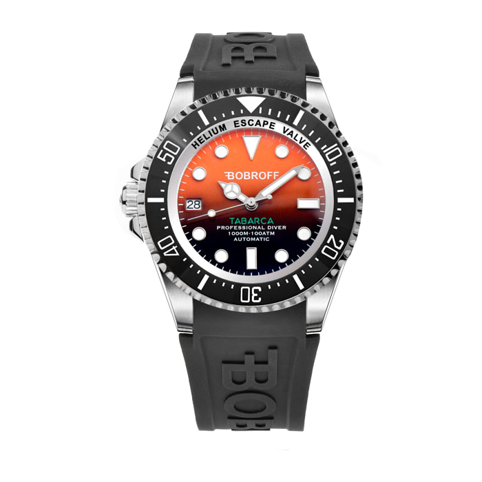 Bobroff - Reloj de hombre automatico diver profesional de buceo, 1000 m, Naranja, 44MM, valvula de helio BF0004i-BFSTN