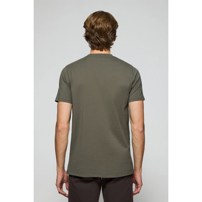 Maglietta verde militare a girocollo e logo Rigby Go ricamato