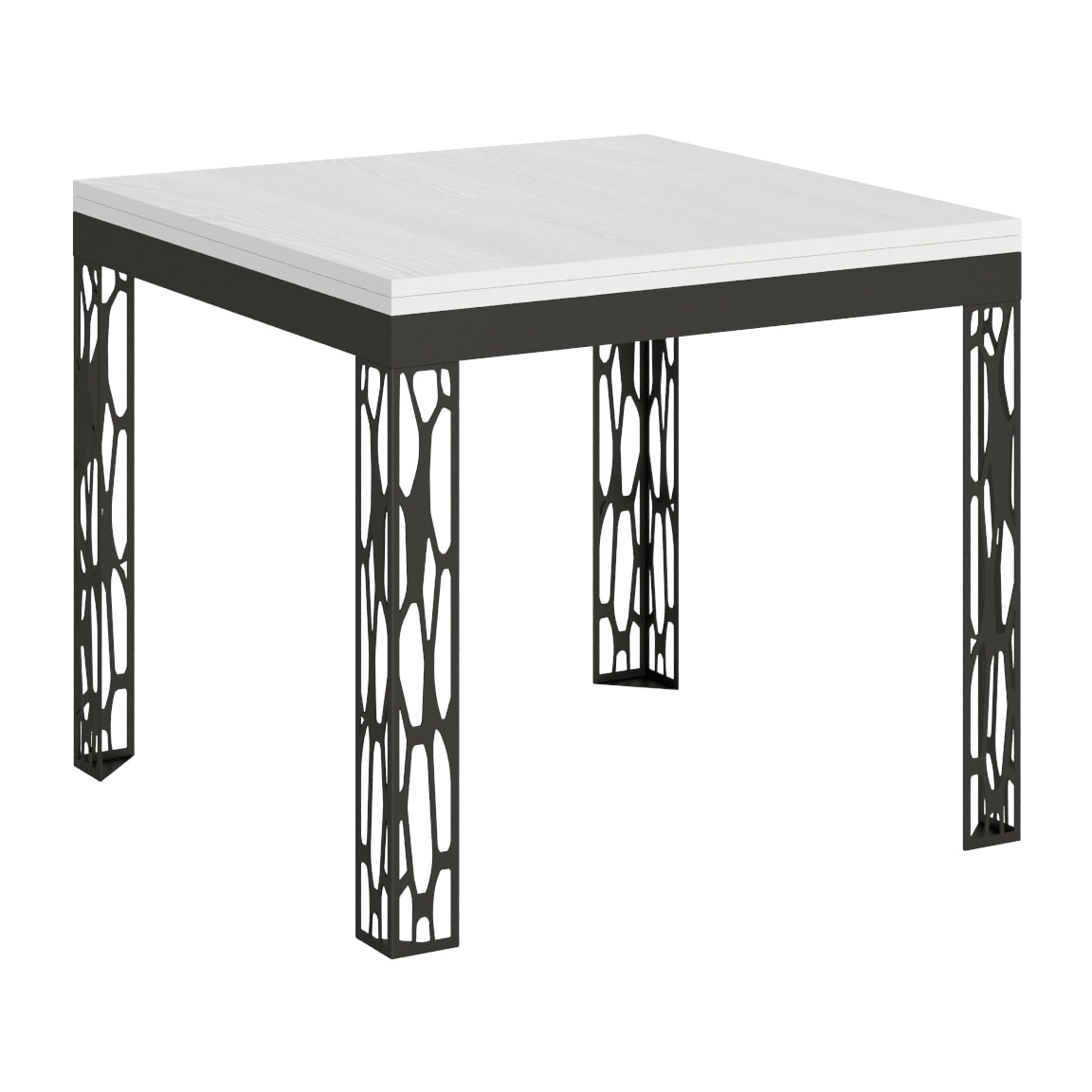 Table Ghibli Libra Frêne Blanc 90x90 Allongée 90x180 cadre Anthracite